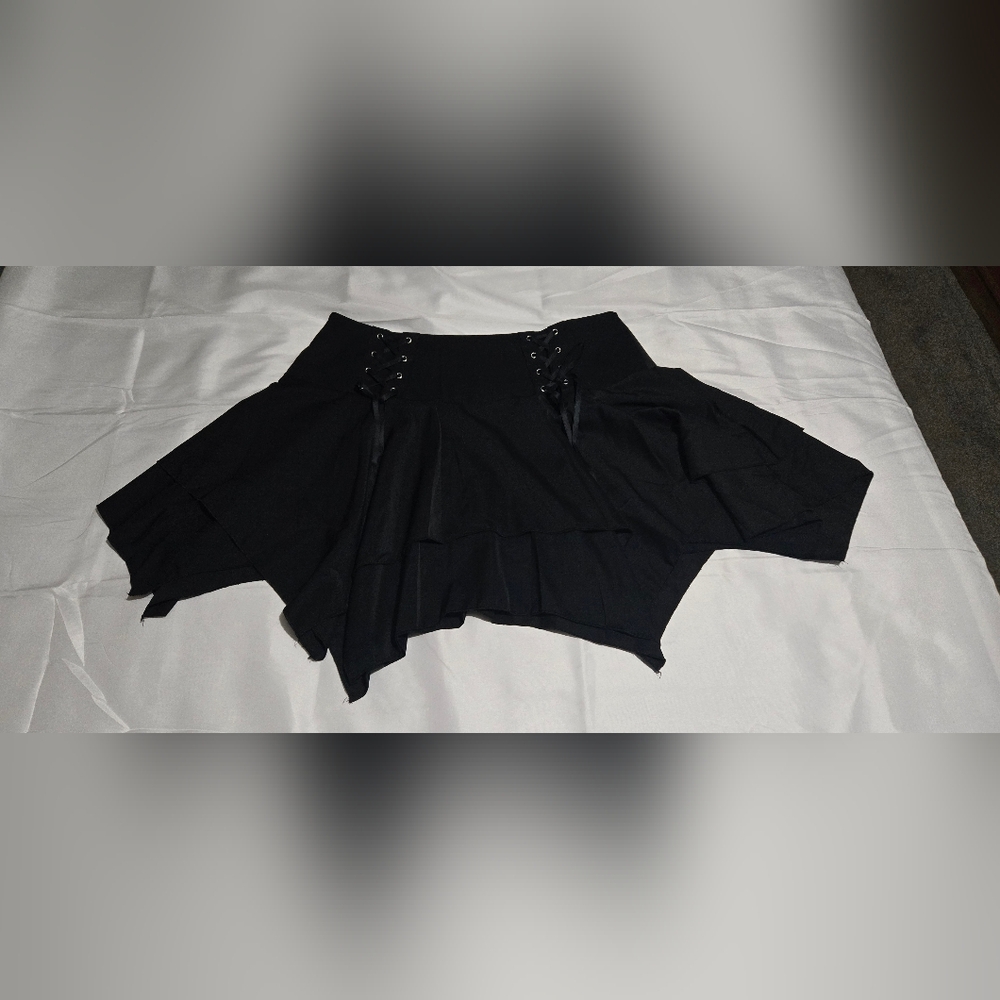Black Lace Up Asymmetrical Skirt